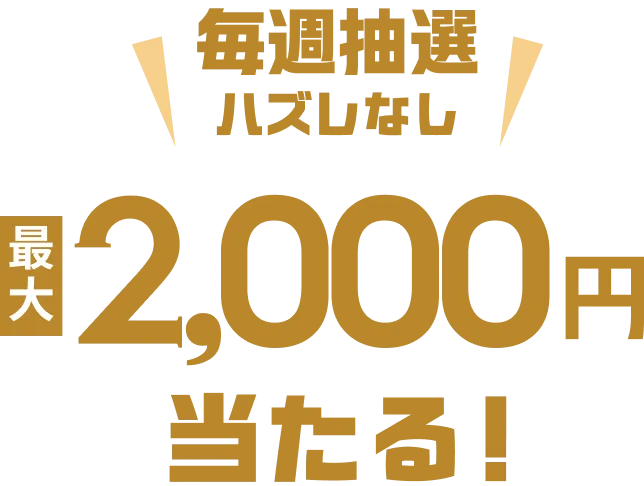 毎週抽選ハズレなし最大2,000円当たる！