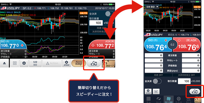 簡単切り替えだからスピーディーに注文！