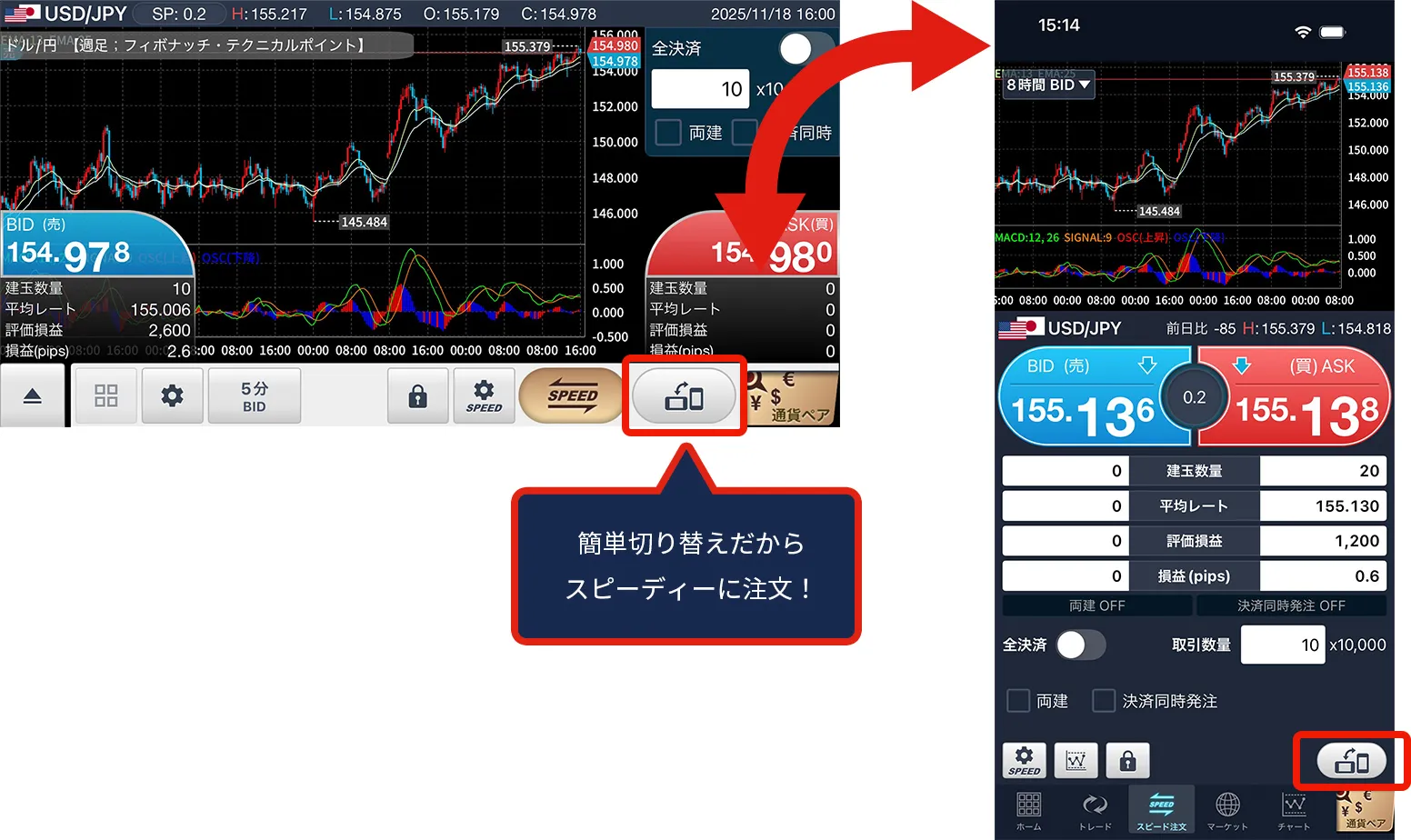 簡単切り替えだからスピーディーに注文！