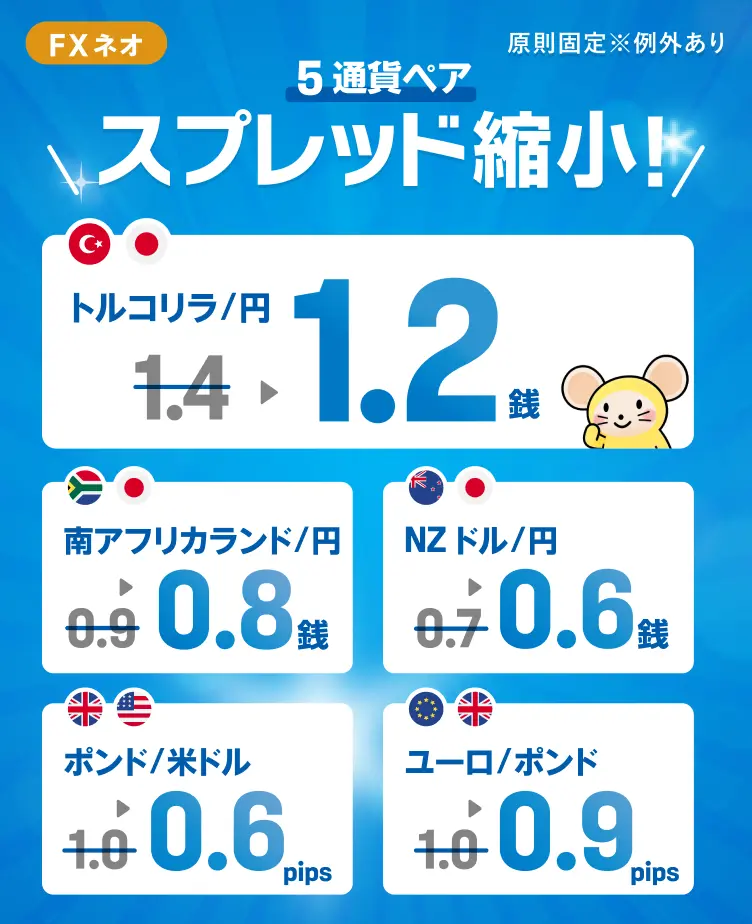 5通貨ペア スプレッド縮小！