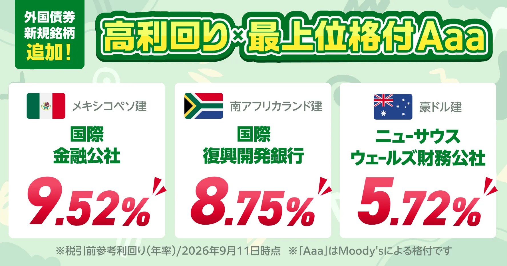 外国債券新規銘柄追加!高利回り×最上位格付けAaa
